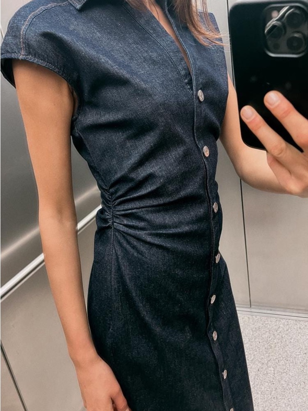 ZARA Dark Blue Denim Midi Shirt Dress - Picture 9 of 15